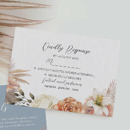 Dusty Blue Peach Floral Wedding RSVP Kaart