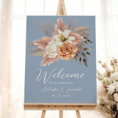Dusty Blue Peach Floral Wedding Welkom Poster