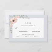 Dusty Blue Peach Flowers Waterverf Wedding RSVP Kaartje (Voorkant)