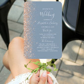 Dusty Blue Peach Glitter Edge Wedding Program Handwaaier
