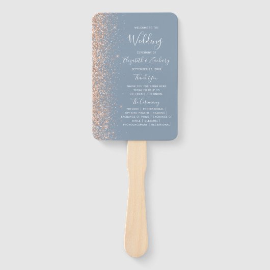 Dusty Blue Peach Glitter Edge Wedding Program Handwaaier (Voorkant)