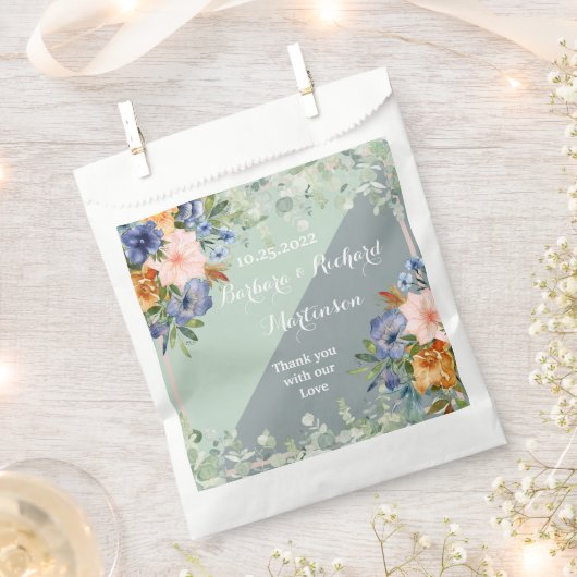 Dusty Blue Peach Green Wedding Bedankzakje (Geknipt)