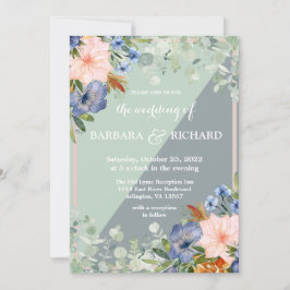 Dusty Blue Peach Green Wedding Kaart