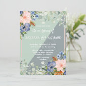 Dusty Blue Peach Green Wedding Kaart (Staand voorkant)