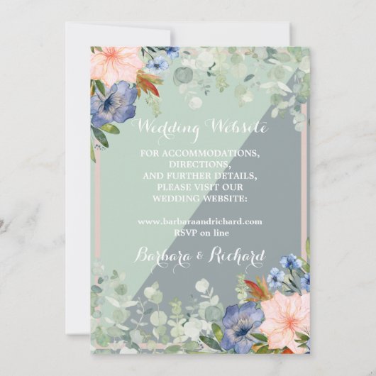 Dusty Blue Peach Green Wedding Kaart (Achterkant)