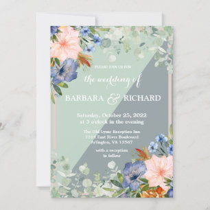 Dusty Blue Peach Green Wedding Kaart