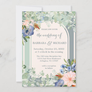 Dusty Blue Peach Green Wedding Kaart