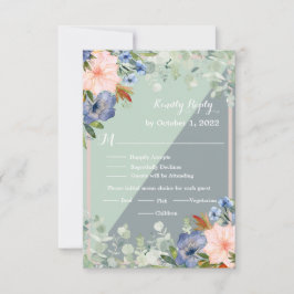 Dusty Blue Peach Green Wedding RSVP Kaartje