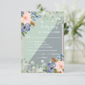 Dusty Blue Peach Green Wedding RSVP Kaartje (Staand voorkant)