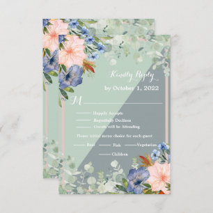 Dusty Blue Peach Green Wedding RSVP Kaartje