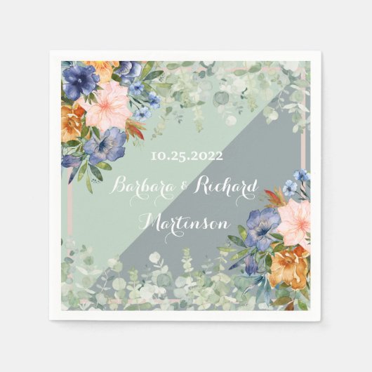Dusty Blue Peach Green Wedding Servet (Voorkant)
