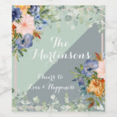 Dusty Blue Peach Green Wedding Wijn Etiket (Enkel label)