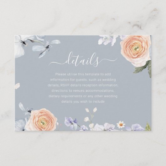 Dusty Blue & Peach Moderne bruiloft details Informatiekaartje (Voorkant)