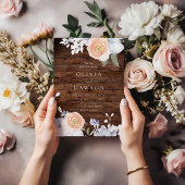 Dusty Blue & Peach rustieke houten bruiloft Kaart