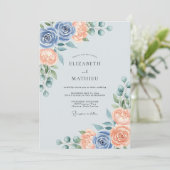 Dusty Blue Peach Splendid Spring Wedding Kaart (Staand voorkant)