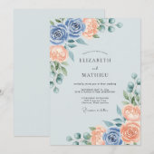 Dusty Blue Peach Splendid Spring Wedding Kaart (Voorkant / Achterkant)