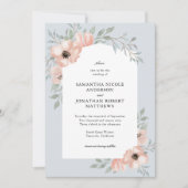 Dusty Blue Peach Waterverf Bloemenbruiloft Kaart (Voorkant)