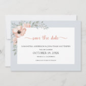 Dusty Blue Peach Waterverf Floral Save the Date (Voorkant)