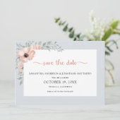 Dusty Blue Peach Waterverf Floral Save the Date (Staand voorkant)
