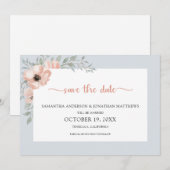 Dusty Blue Peach Waterverf Floral Save the Date (Voorkant / Achterkant)