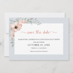 Dusty Blue Peach Waterverf Floral Save the Date