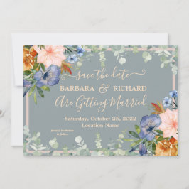 Dusty Blue Peach Weddenschap Save Date Kaart