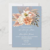 Dusty Blue Peach Wedding QR Uitnodigen Kaart (Voorkant)
