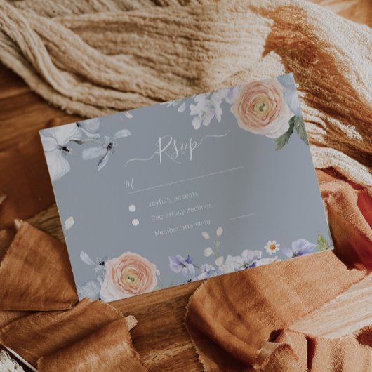 Dusty Blue & Peach Wedding Response RSVP-kaart RSVP Kaartje