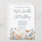 Dusty Blue Peach Wildflowers 21e verjaardag Kaart (Voorkant)