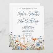 Dusty Blue Peach Wildflowers 21e verjaardag Kaart (Voorkant / Achterkant)