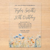 Dusty Blue Peach Wildflowers 30e verjaardag Acryl Uitnodigingen (Voorkant)