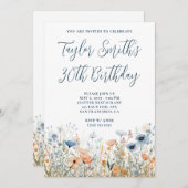 Dusty Blue Peach Wildflowers 30e verjaardag Kaart (Voorkant / Achterkant)
