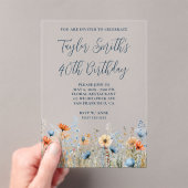 Dusty Blue Peach Wildflowers 40e verjaardag Acryl Uitnodigingen (Insitu (Draagbaar))