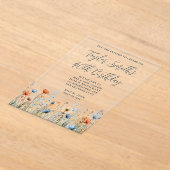 Dusty Blue Peach Wildflowers 40e verjaardag Acryl Uitnodigingen (Laagn)