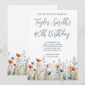 Dusty Blue Peach Wildflowers 40e verjaardag Kaart (Voorkant / Achterkant)