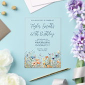 Dusty Blue Peach Wildflowers 60e verjaardag Acryl Uitnodigingen (Insitu (Huwelijk))