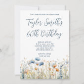 Dusty Blue Peach Wildflowers 60e verjaardag Kaart (Voorkant)