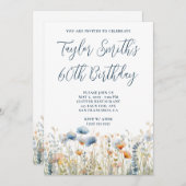 Dusty Blue Peach Wildflowers 60e verjaardag Kaart (Voorkant / Achterkant)