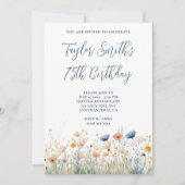 Dusty Blue Peach Wildflowers 75e verjaardag Kaart (Voorkant)