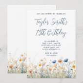 Dusty Blue Peach Wildflowers 75e verjaardag Kaart (Voorkant / Achterkant)