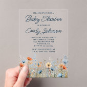 Dusty Blue Peach Wildflowers Baby shower Acryl Uitnodigingen (Insitu (Draagbaar))