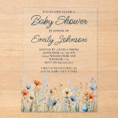 Dusty Blue Peach Wildflowers Baby shower Acryl Uitnodigingen (Voorkant)