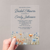 Dusty Blue Peach Wildflowers Vrijgezellenfeest Acryl Uitnodigingen (Insitu (Draagbaar))