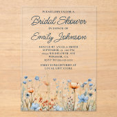 Dusty Blue Peach Wildflowers Vrijgezellenfeest Acryl Uitnodigingen (Voorkant)