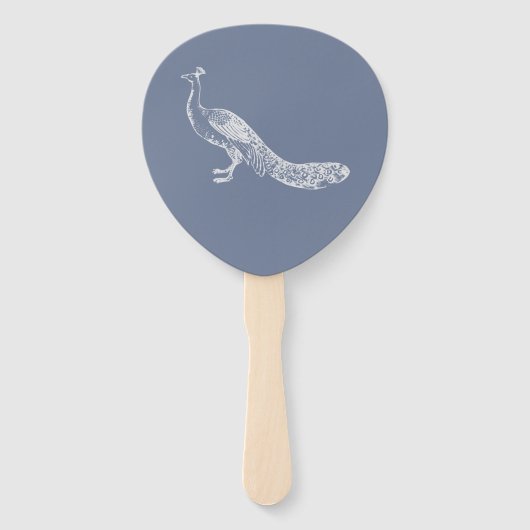 Dusty Blue Peacock Flourish Wedding Favor Hand Fan Handwaaier (Achterkant)