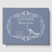 Dusty Blue Peacock Flourish Wedding Guest Book Gastenboek (Voorkant)
