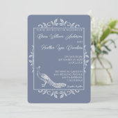 Dusty Blue Peacock Flourish Wedding Invitation Kaart (Staand voorkant)