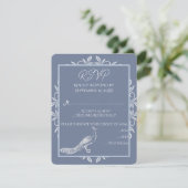 Dusty Blue Peacock Flourish Wedding RSVP Card Kaartje (Staand voorkant)
