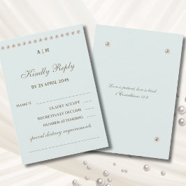 Dusty Blue Pearl Christian Wedding RSVP Card  Kaartje