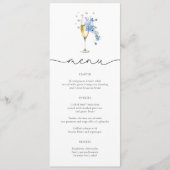 Dusty Blue Pearls & Prosecco Wildflower Menu Kaart (Voorkant)